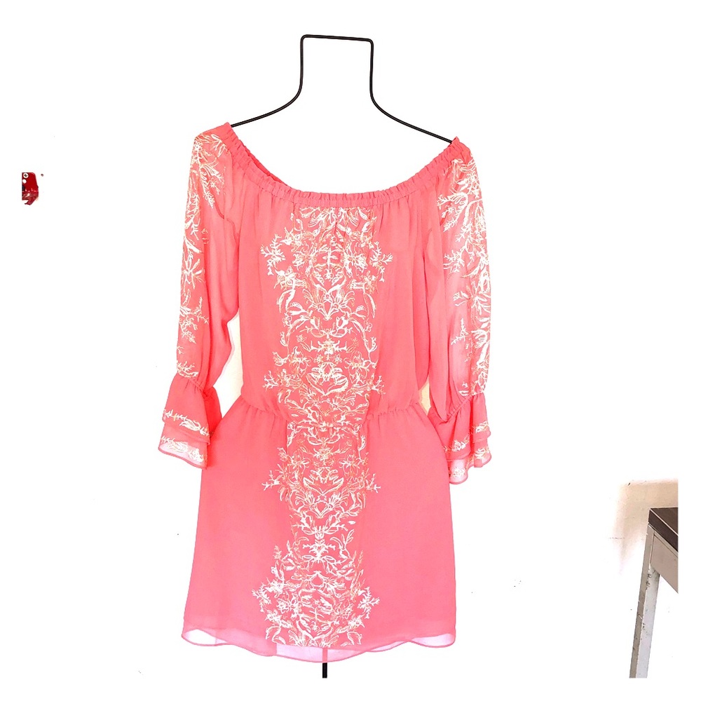 Pink and silver Embroidery boho dress